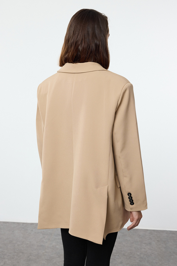 Bej Oversize Dokuma Blazer Ceket TWOAW24BC00107 - 5
