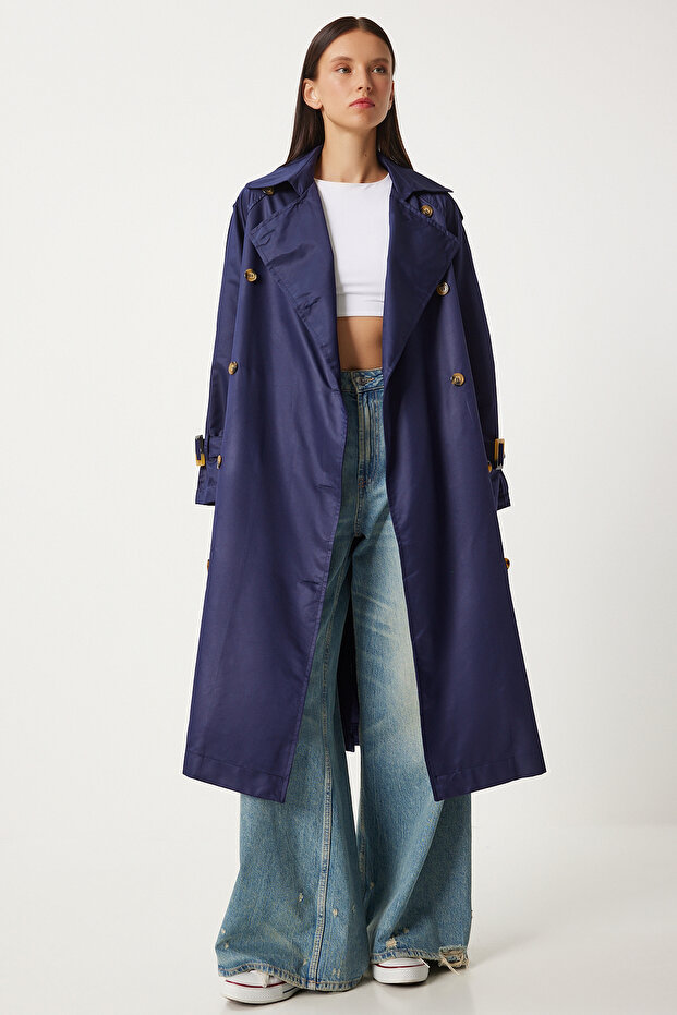 Marineblauer Trenchcoat für Damen mit Schnalle – mit Gürtel, Saisonal FN03292 - 2