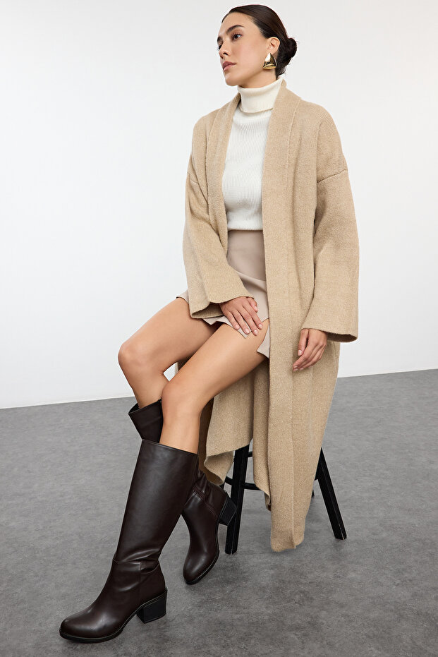 Ciemnobrązowe, zapinane na zamek, okrągłe, damskie buty na obcasie blokowym TAKAW25CZ00004 - 3