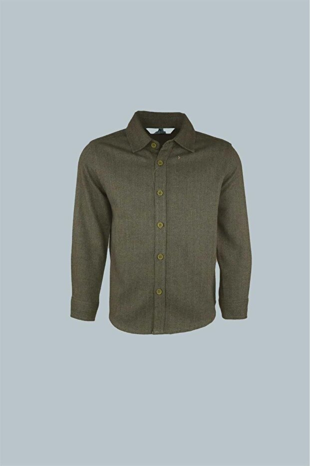 Dark Brown Melange Color Long Sleeve Boy's Shirt