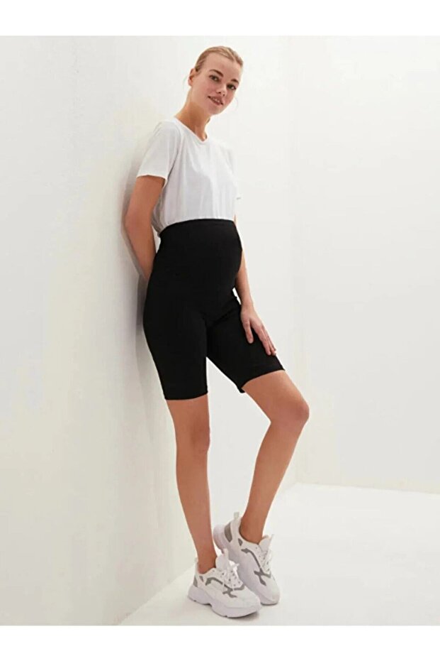 Women's Black Adjustable Waist Organic Short Maternity Leggings