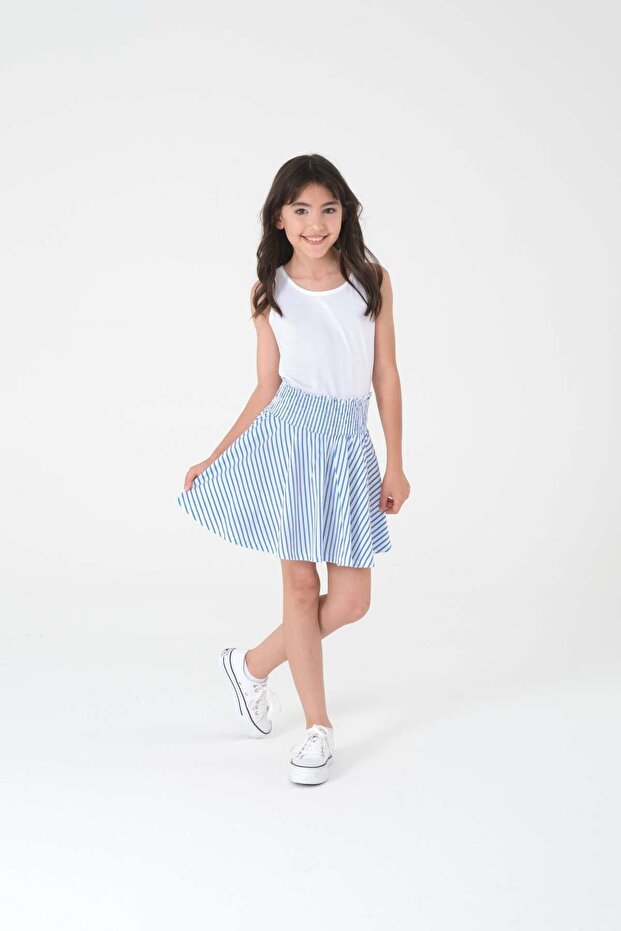 Girl's Blue and White Striped Summer Skirt - Comfortable and Stylish