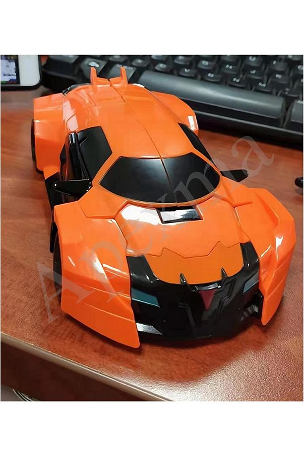 Araca Dönüşebilen Oyuncak Model Robot - Turuncu Renkli Araba Robot - 7