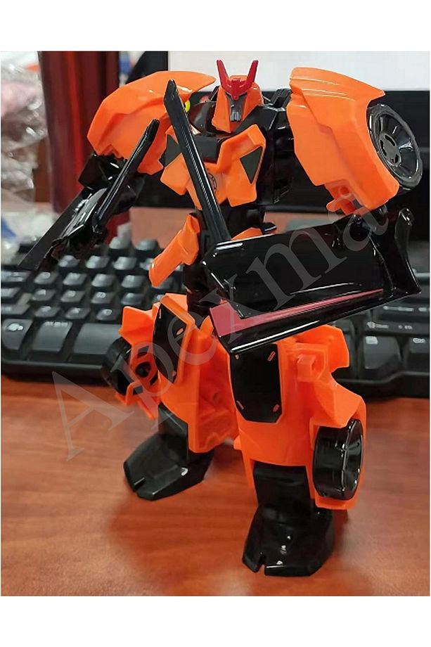 Araca Dönüşebilen Oyuncak Model Robot - Turuncu Renkli Araba Robot - 6