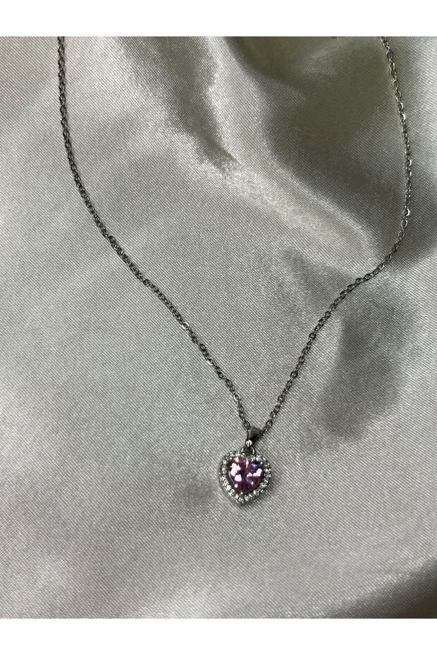 Steel Pink Heart Necklace