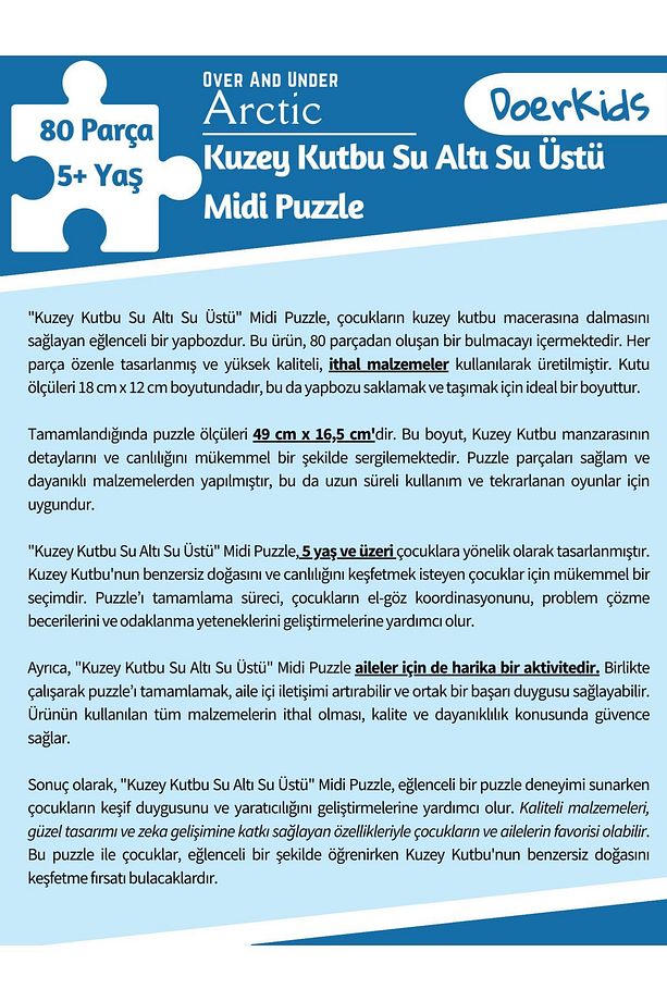Kuzey Kutbu Su Altı Su Üstü Midi Puzzle | 4-9 Yaş 80 Parça - 6