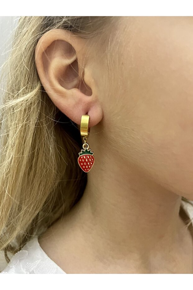 Steel Strawberry Earrings For Hole Ear