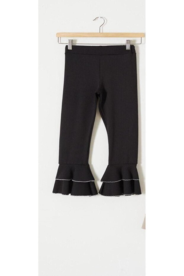 Corded Fabric leggings for girls, black color.
