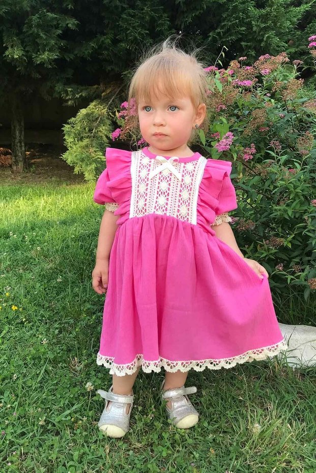 Lace Detailed Şile Cloth Girl Child Baby Pink Dress