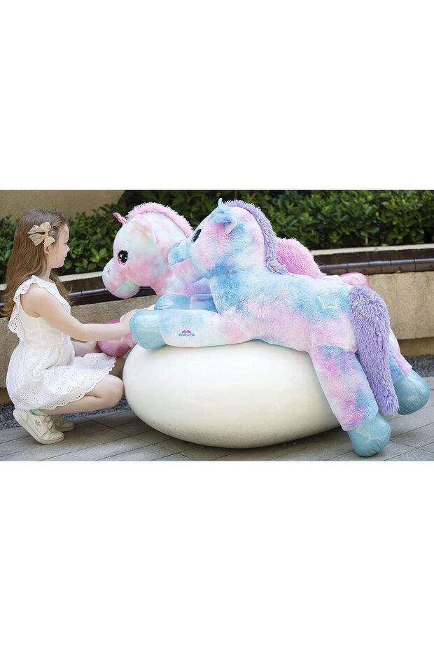 Rainbow Yatan Peluş Dev Unicorn At Pony Oyuncak 100 Cm - 9