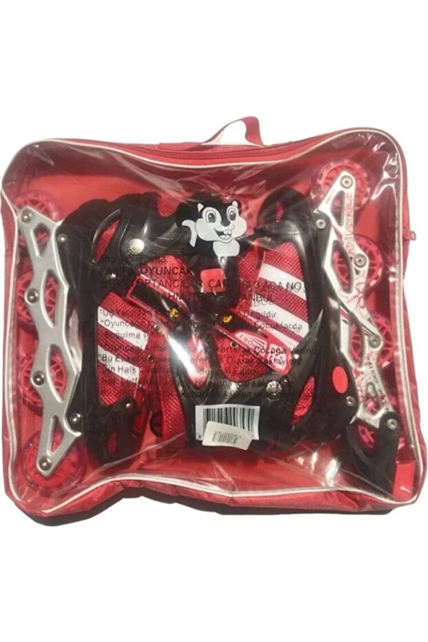 Lighted Double Row Adjustable 4 Wheel Practice Children's Skates - Red - 4