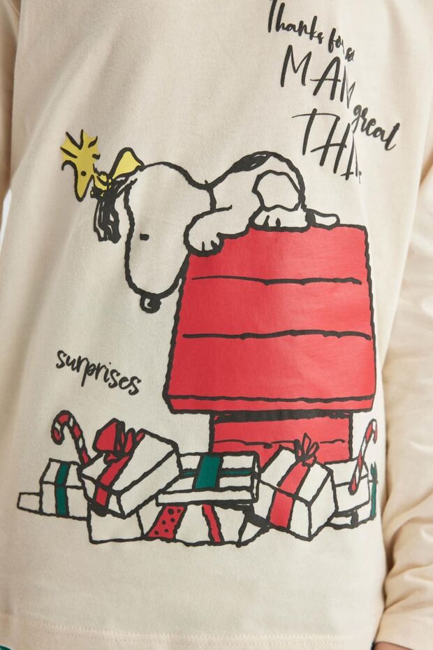 Kız Çocuk Snoopy Yılbaşı Temalı Uzun Kollu Pijama Takımı B7301a823wn - 5