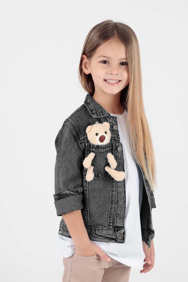 Kids Girls Teddy Bear Cotton Jean Jacket Casual Fashionable 22176023