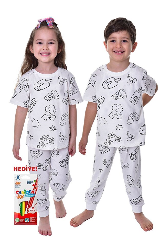 Unisex Paintable Pajama Set with Crayons Gift (A New Beginner for Every Wash)
