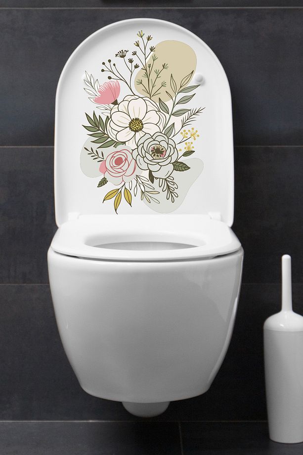 Soft Renkli Bahar Çiçekleri Temalı Banyo Klozet Sticker ECH142 - 5