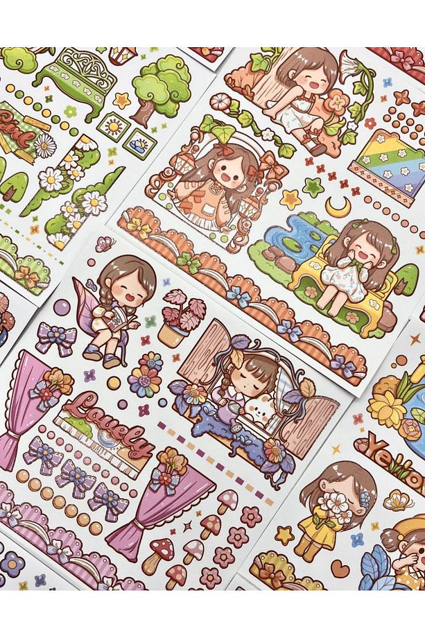 Sevimli Kız Ve Tavşan Mavi Kutu 12 Yaprak Stıcker 2 Yaprak Desenli Kağıt /çıkartma/bullet Journal - 3