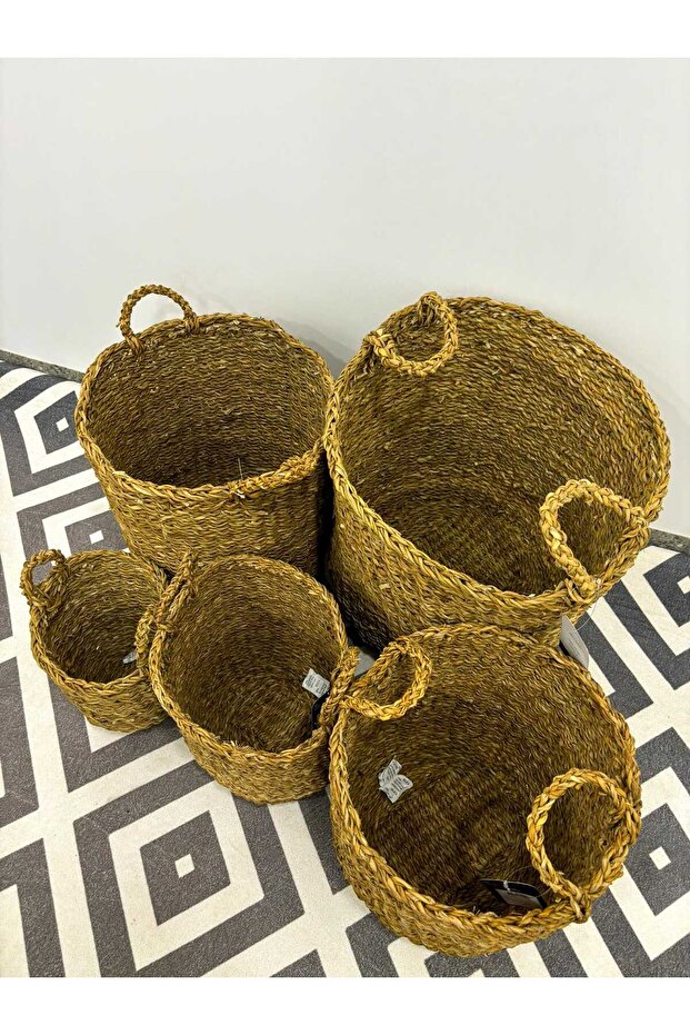 5 parça hasır sepet seti - 3