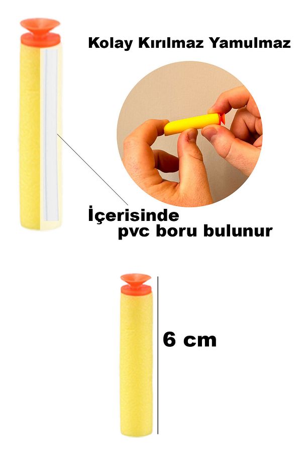 50 Adet Sarı Vantuzlu Yumuşak Sünger Mermi Yedek Mermi Acıtmayan Soft Mermi - 2
