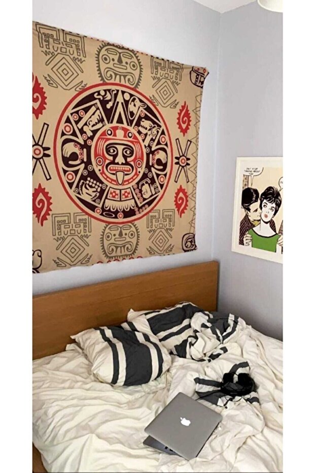 Aztek Güneş Takvimi Duvar Örtüsü Tapestry 150x150 - 5