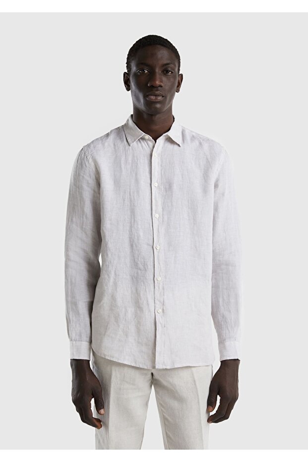 Men's Beige 100% Linen Shirt