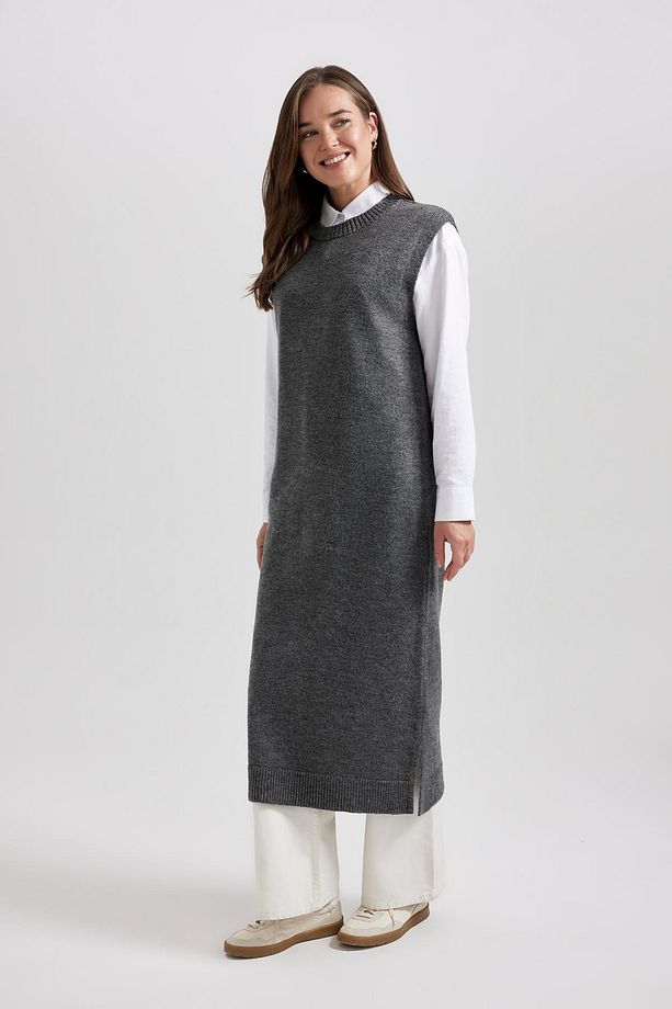 Regular Fit Bisiklet Yaka Uzun Tunik Triko Süveter B0197ax23wn - 1