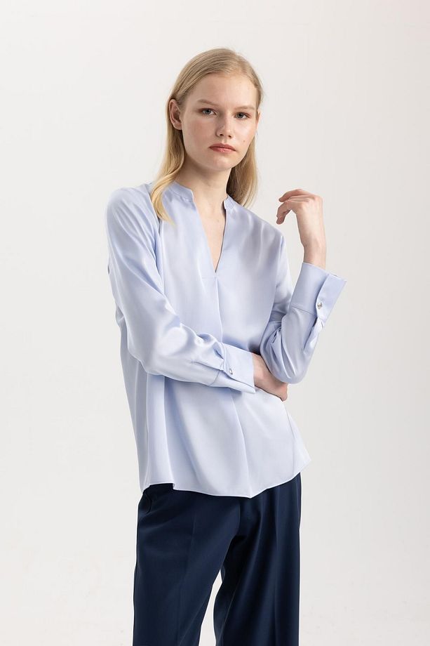 Regular Fit Apaş Yaka Saten Uzun Kollu Bluz C3217ax24sp - 4