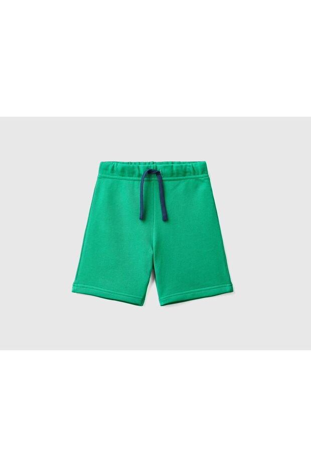 Boy's Green Benetton Logo Bermuda Sweat Shorts Green