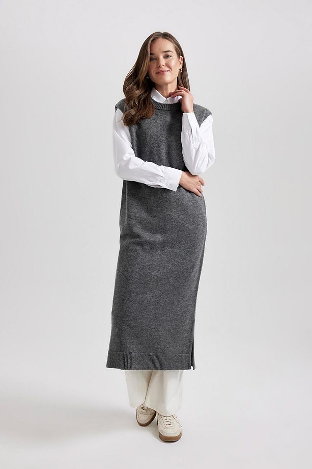 Regular Fit Bisiklet Yaka Uzun Tunik Triko Süveter B0197ax23wn - 3