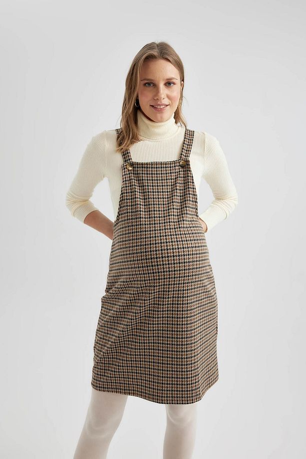 Regular Fit Kareli Mini Hamile Salopet Elbise C0468ax23wn - 2