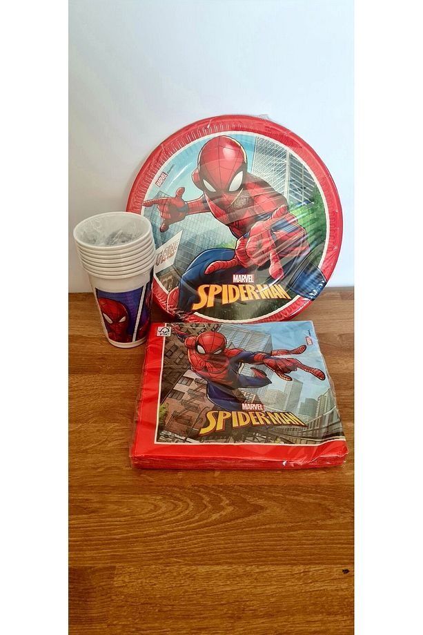Spiderman Örümcek Adam Desenli Renkli Baskılı Kağıt Peçete Tabak Bardak Set - 3
