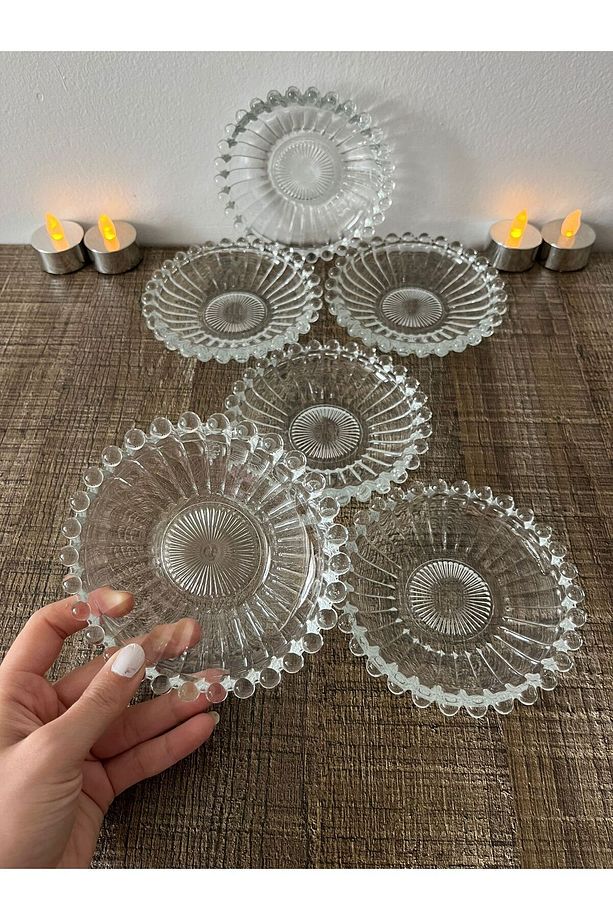 6 Adet Cam Boncuklu Çay Tabağı  6lı bardak altı  6 Adet Cam Boncuklu bardak altı Çay Tabağı - 5