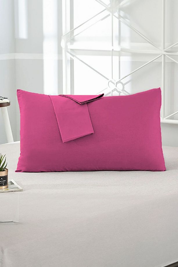 Fuşya Renkli Pamuklu Ranforce Kumaş Kapaklı Yastık Kılıfı 2 Adet 50x70 Cm - 1