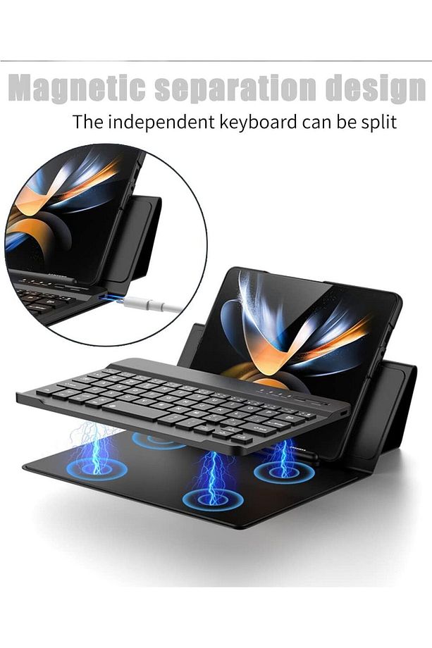 Galaxy Z Fold 5/6 Uyumlu Standlı Bluetooth Klavyeli Ve Keyboard Kapak - 2