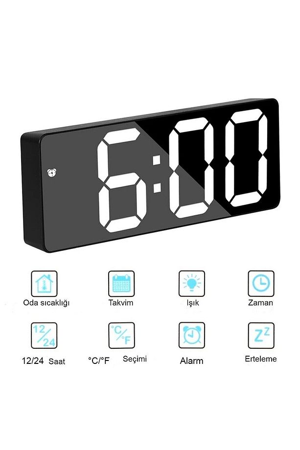 LED ayna dijital masa saati, elektronik çalar saat, takvim termometre, parlaklık, erteleme fonksiyon - 4