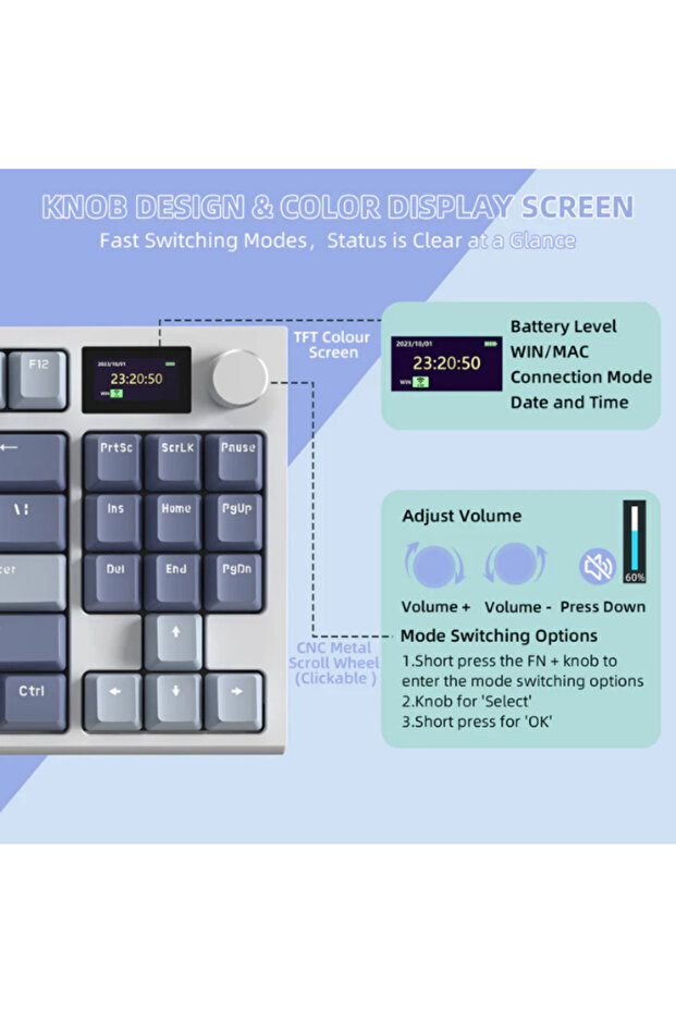 K86 EKRANLI KABLOSUZ MEKANİK KLAVYE - 3