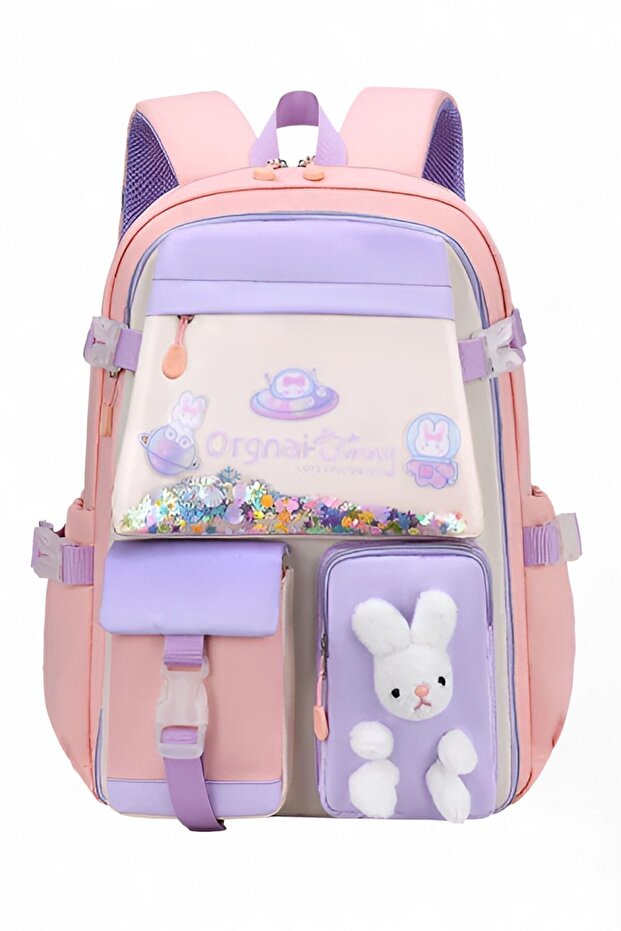 roys joys Kız Çocuk Okul Çantası Tavşanlı Kore Tarzı Glowy Pembe