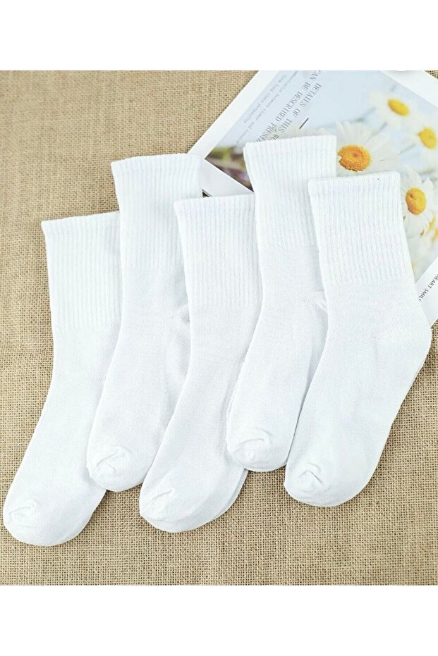 Unisex 3 Pairs Plain White College Sports Socks