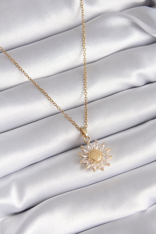 316L Steel Gold Color Zircon Stone Daisy Model Women's Necklace
