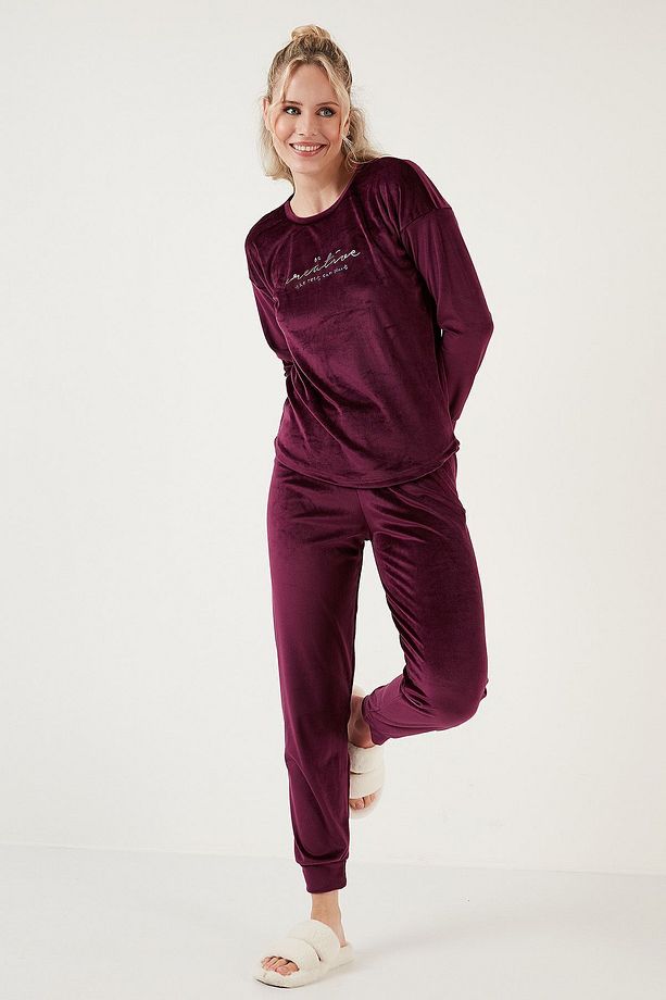 Regular Fit Yumuşak Dokulu Kadife Pijama Takımı  PİJAMA TAKIMI 6094200W4 - 4