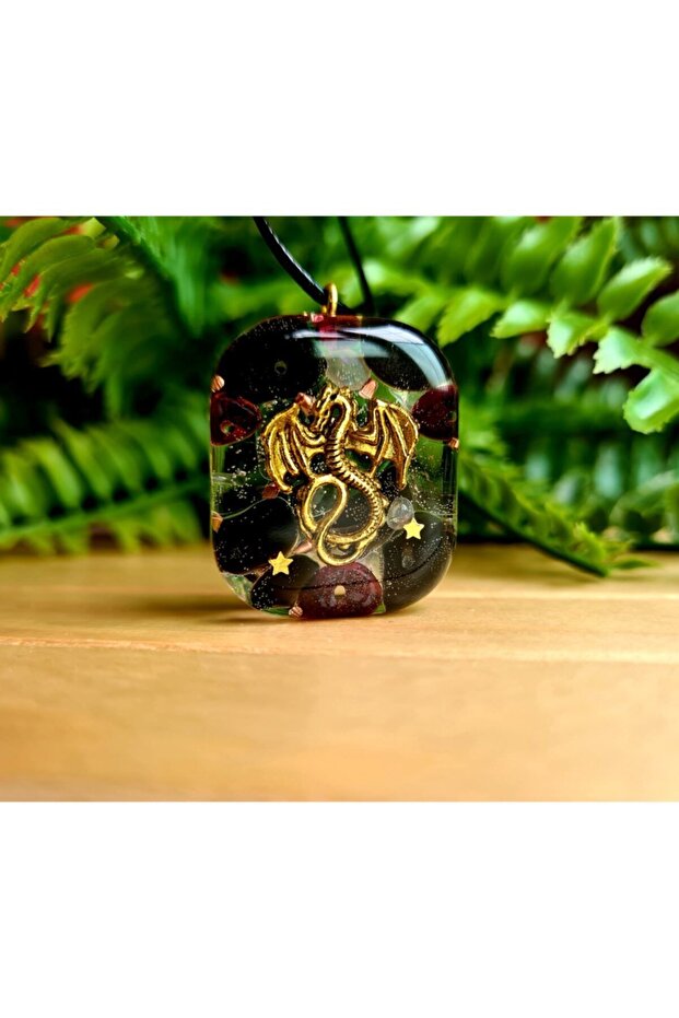 Obsidian - Antique Gold Dragon Orgonite Pendant (HANDMADE DESIGN PRODUCTS)