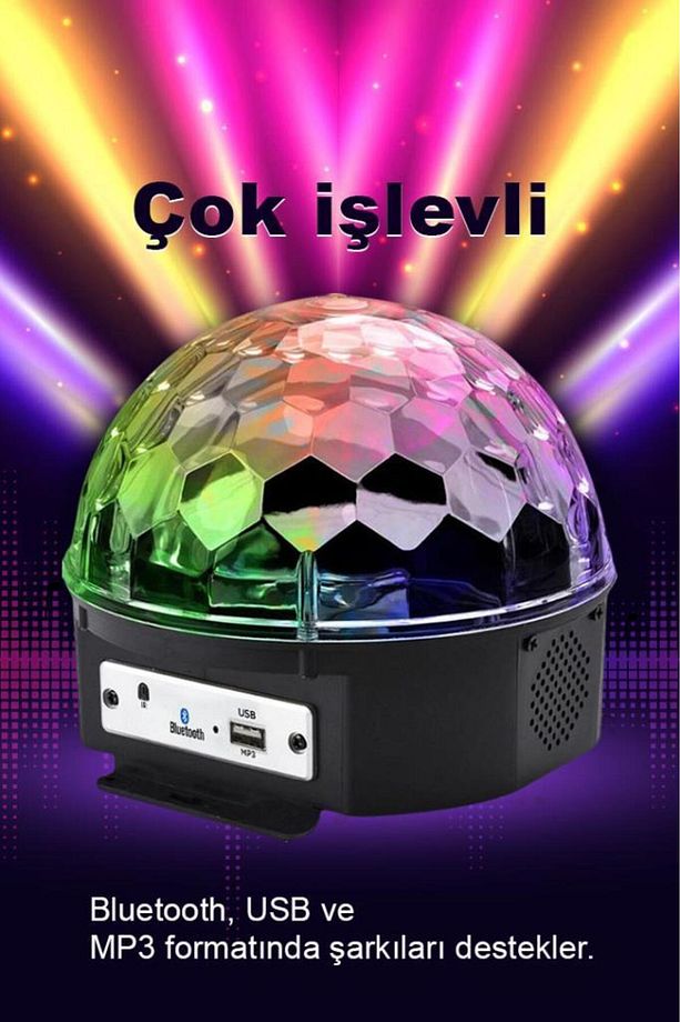RGB LED Bluetooth Parti Işığı – Çok Fonksiyonlu, USB ve MP3 Desteği - 5