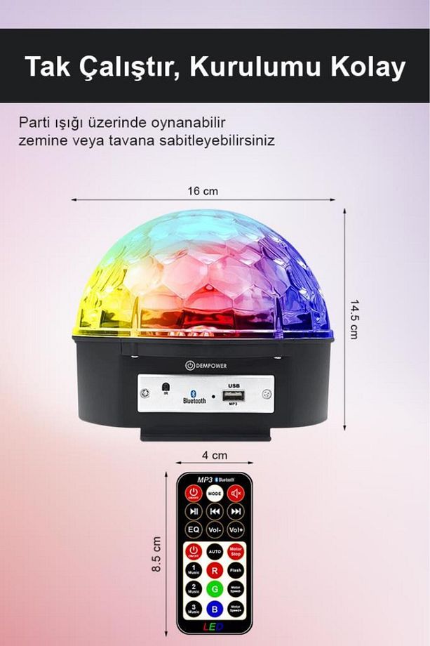 RGB LED Bluetooth Parti Işığı – Çok Fonksiyonlu, USB ve MP3 Desteği - 4