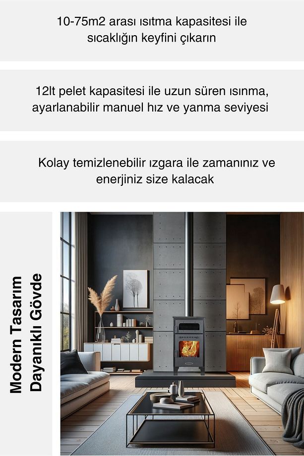 Jupiter Fırınlı Pelet Ve Odun Sobası Çam Pelet 10kw. Ce Onaylı Soba Eco Design Pelet Soba - 2