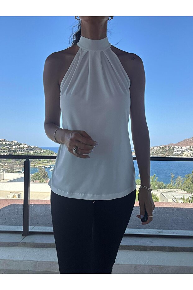 الرسن الرقبة بلوزة بيضاء - 4