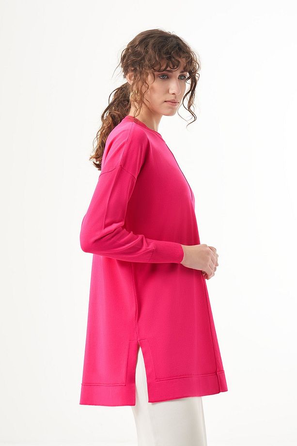 Merserize Kısa Tunik Bluz 1201 Fuşya - 3