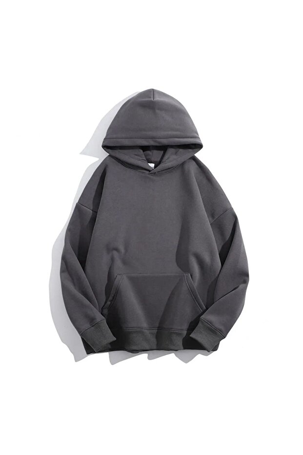 Women's 3 Thread Smoked Plain Oversize Hooded Sweatshirt Hodie