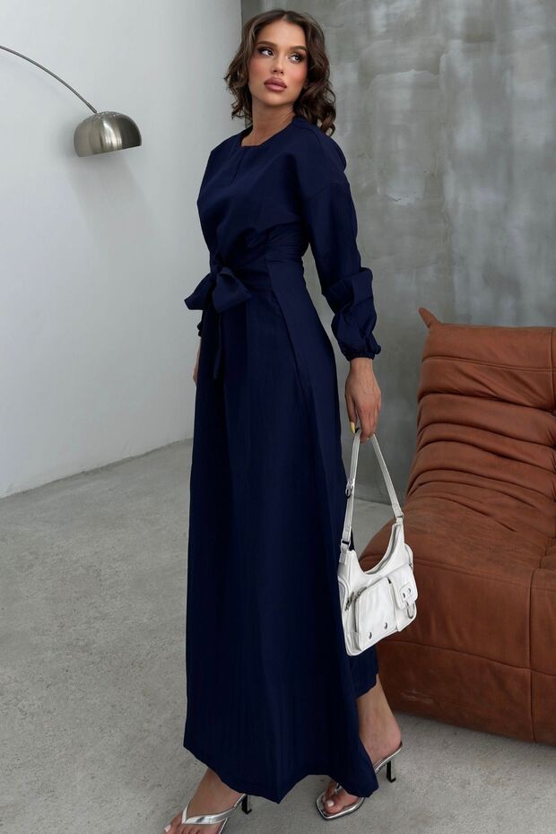 Rochie de damă bleumarin cu curea - 2