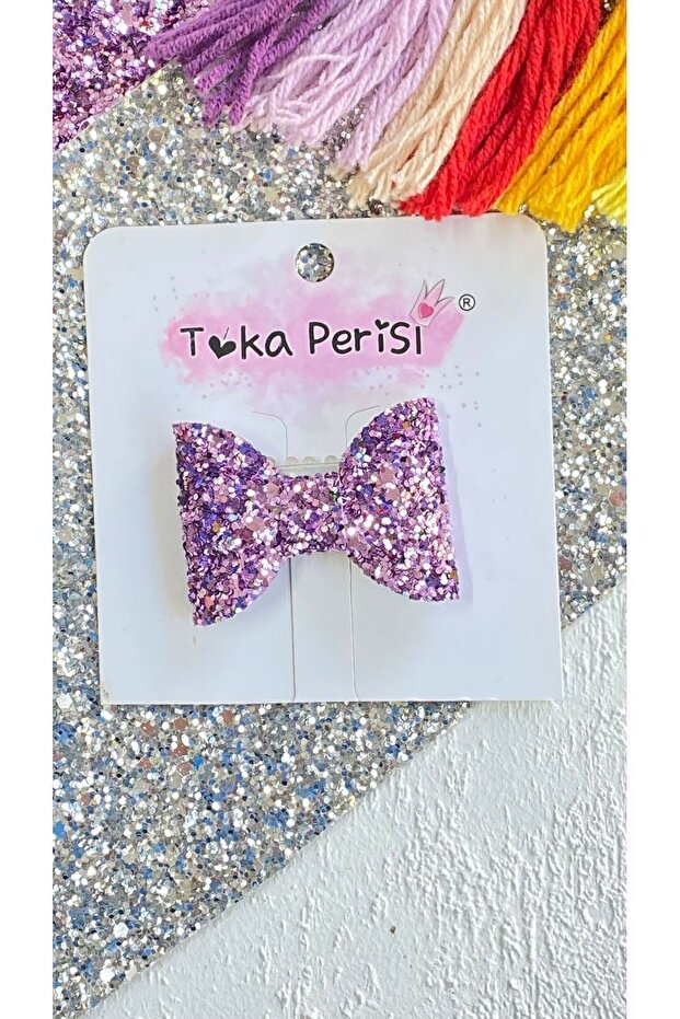 Purple Glittery Mini Bow Hairless Baby Buckle 5cm