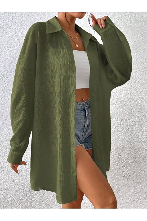 Women's Khaki Oversize Long Shirt