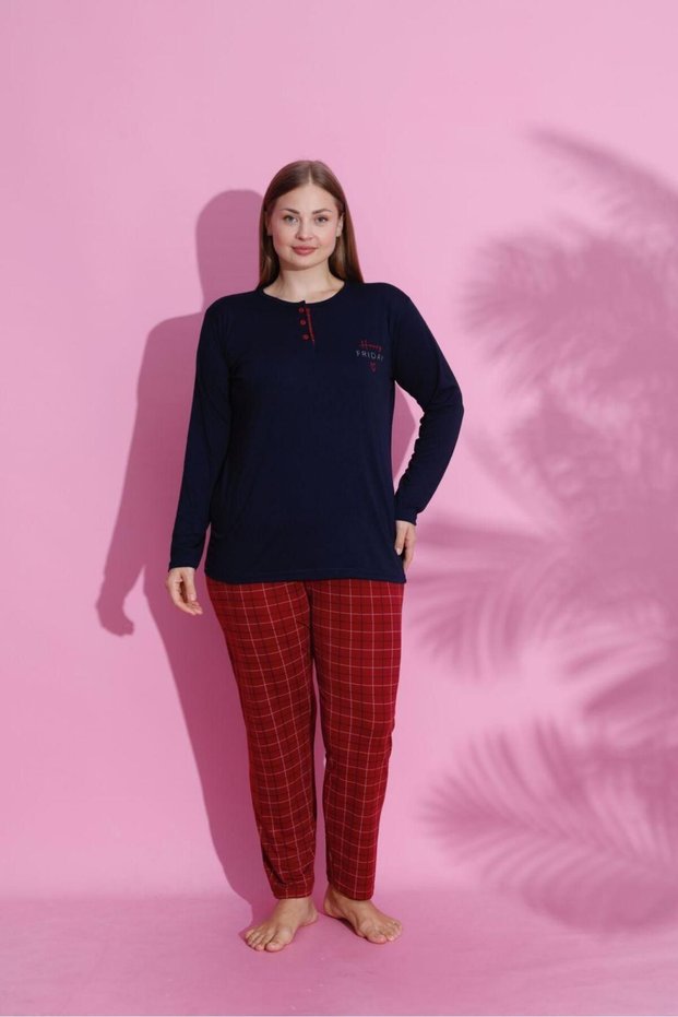 Seasonal Large Size Long Sleeve Polyviscose Pajamas Set